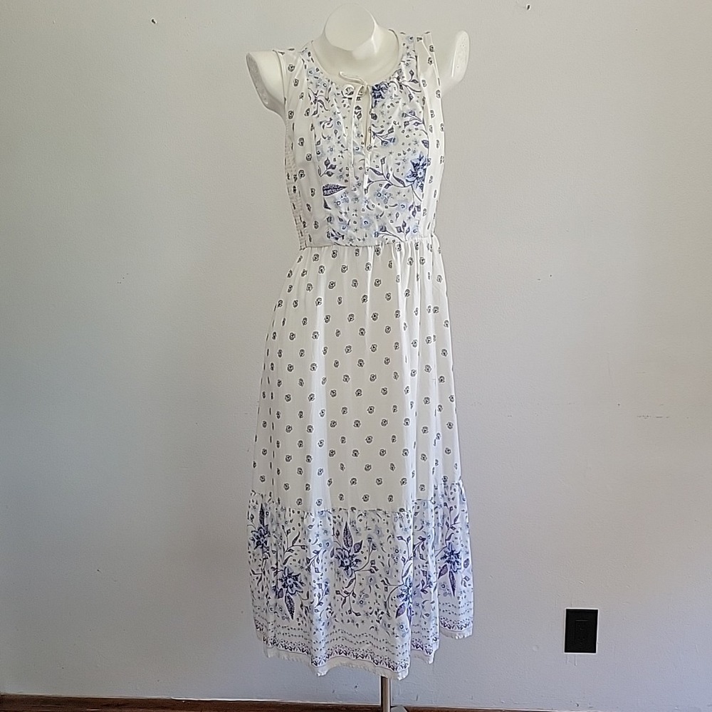 Old Navy Midi Dress Small Floral Fit Flare Sleeveless Self Tie Keyhole Boho